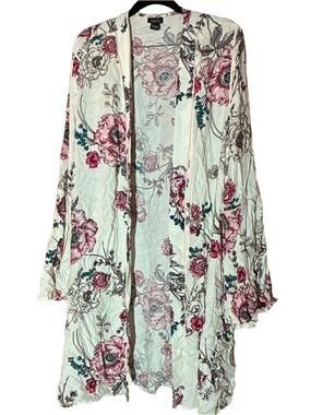 Duster Sweater Cardigan Jacket Bell Sleeve Floral Rue 21 White Pink XL Plus Size